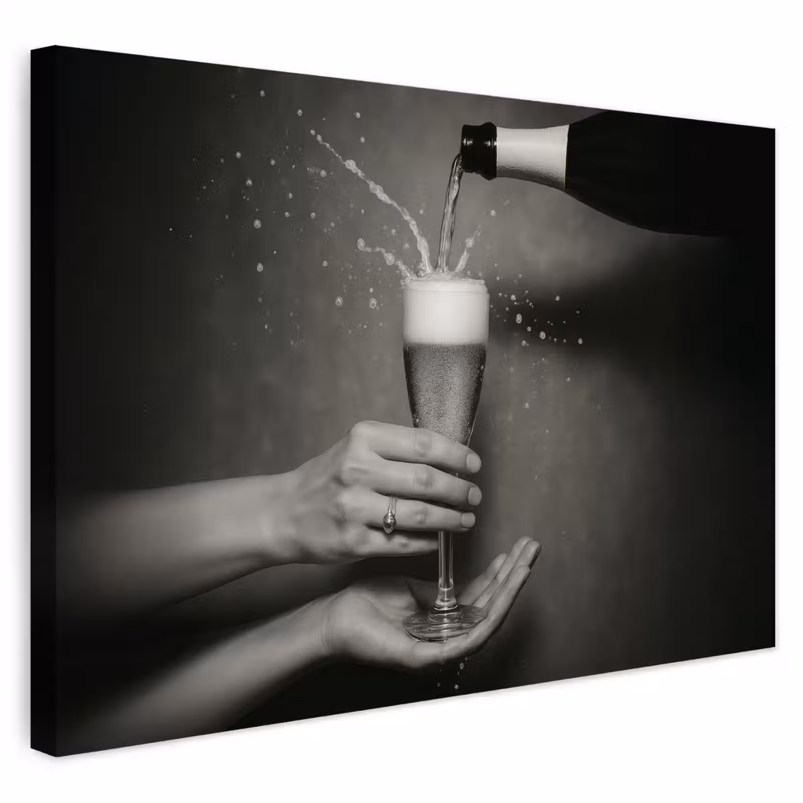 Buiten canvas - Champagnefles - Glas - Minimalistisch - Spetters — 1