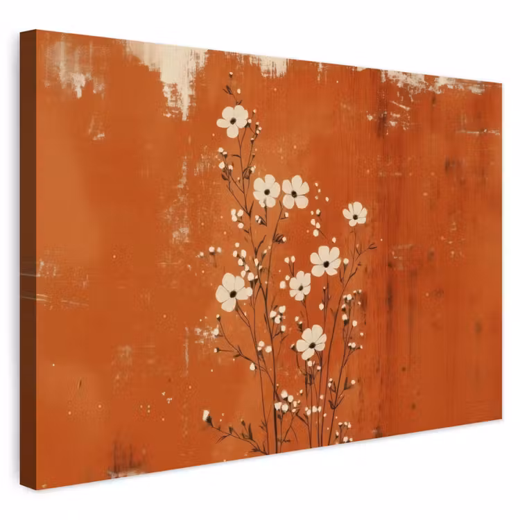 Buiten canvas - Bloemen - Wit - Subtiel - Roestkleur — 1