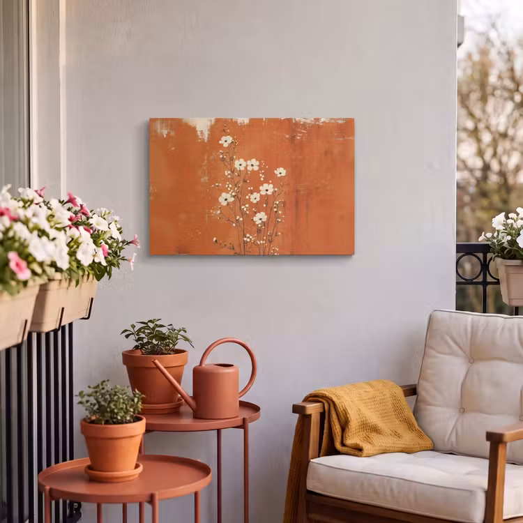 Buiten canvas - Bloemen - Wit - Subtiel - Roestkleur — 3