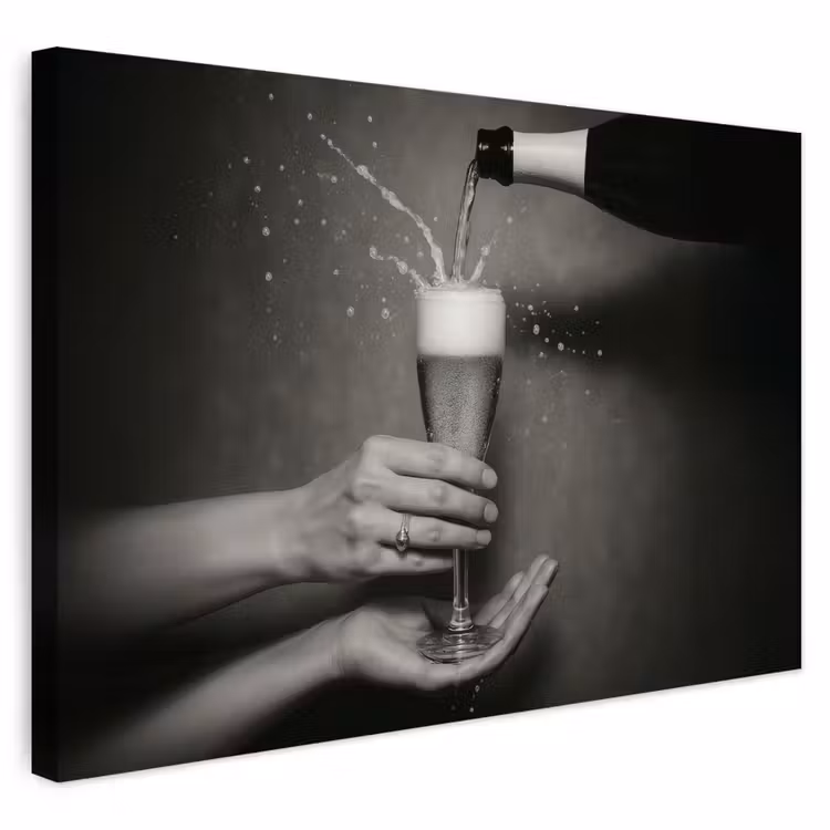 Buiten canvas - Champagnefles - Glas - Minimalistisch - Spetters — 1