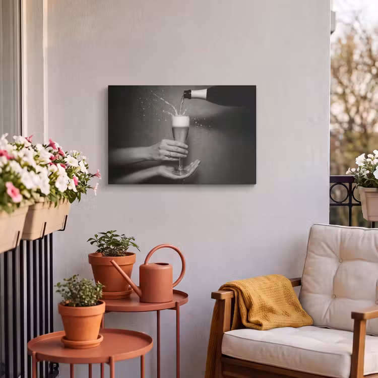 Buiten canvas - Champagnefles - Glas - Minimalistisch - Spetters — 4