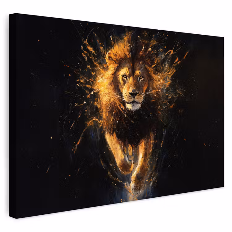 Buiten canvas - Leeuw - Zwart - Oranje - Verf — 1