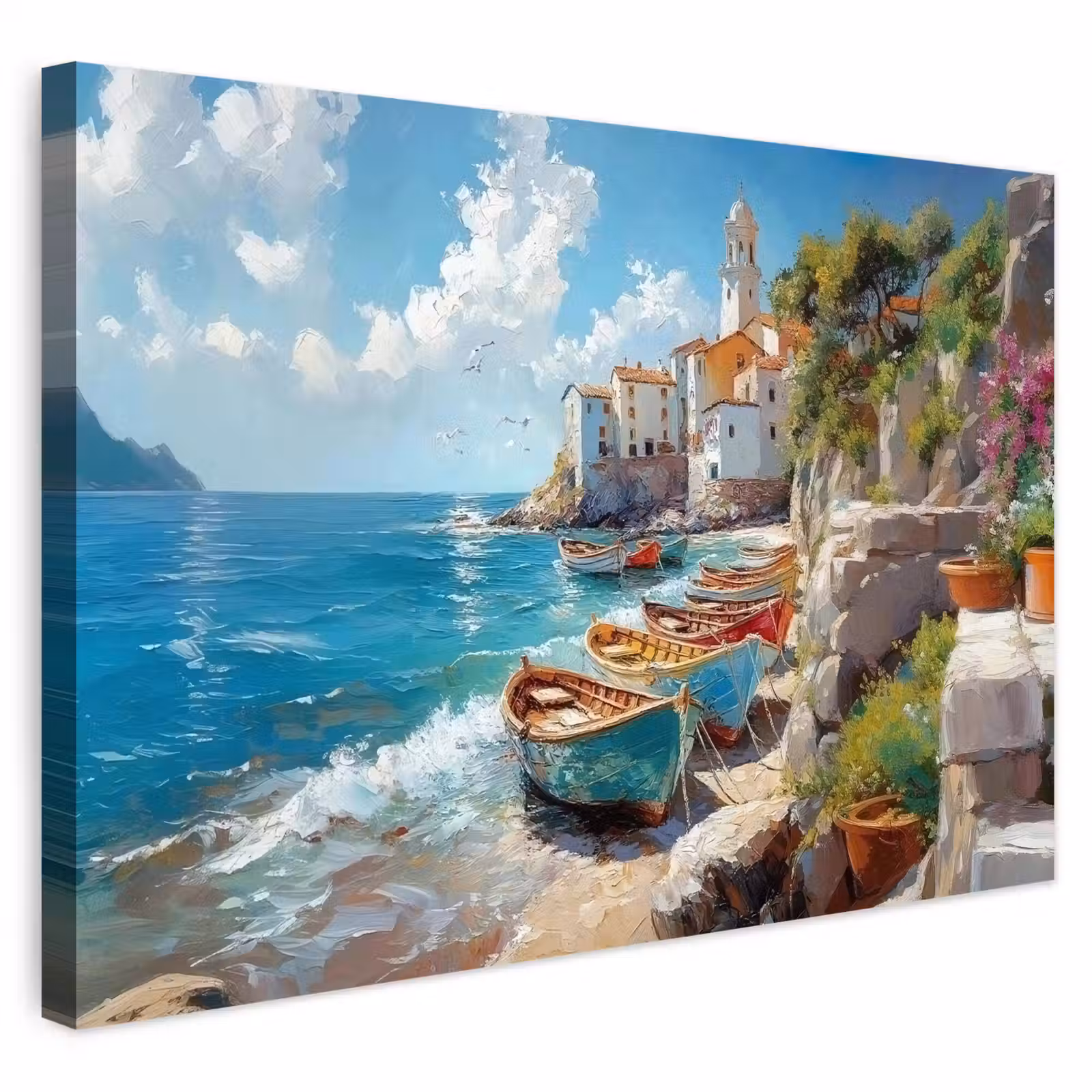 Buiten canvas - Boten - Rotsen - Zee - Zon — 1