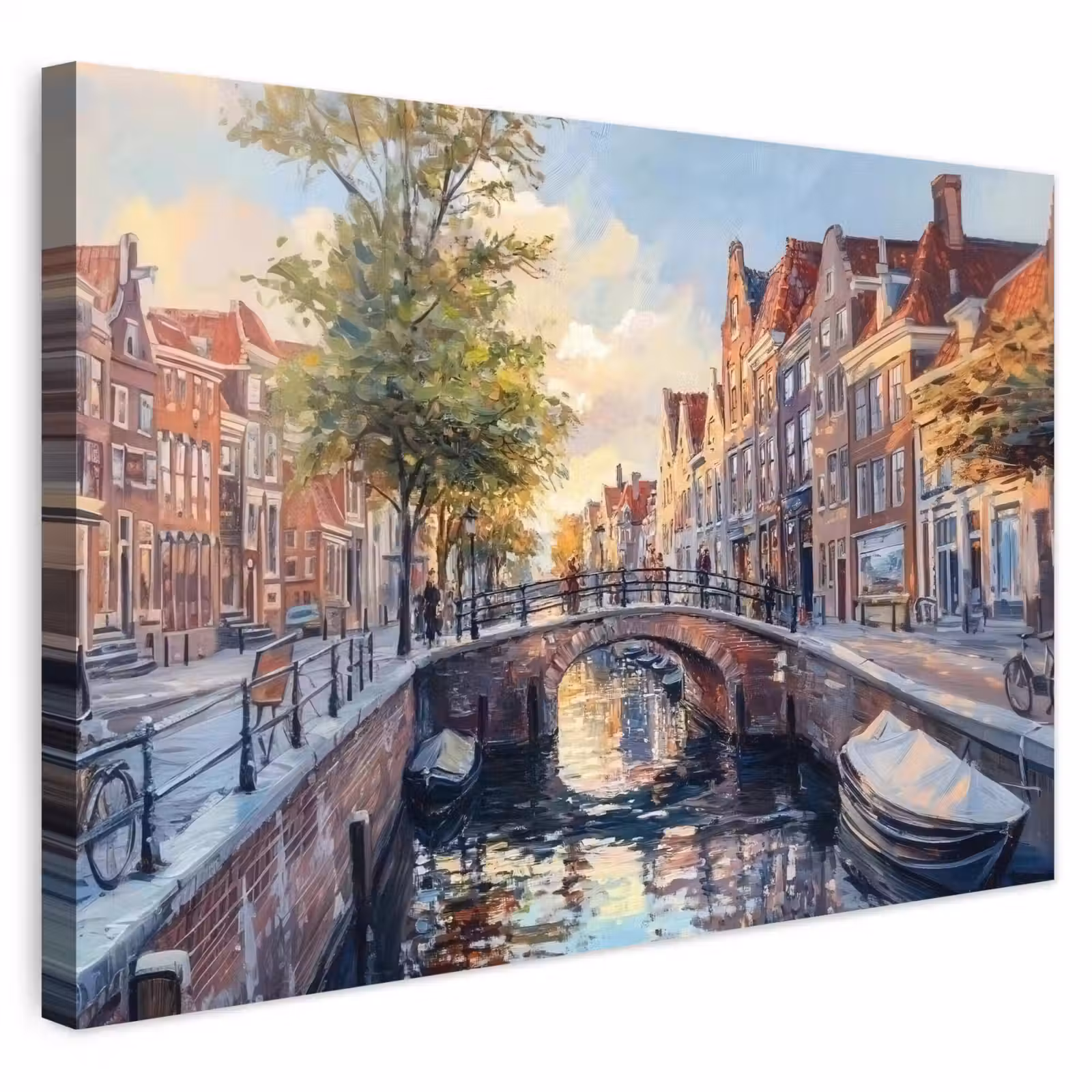 Buiten canvas - Brug - Stad - Huizen - Boot — 1