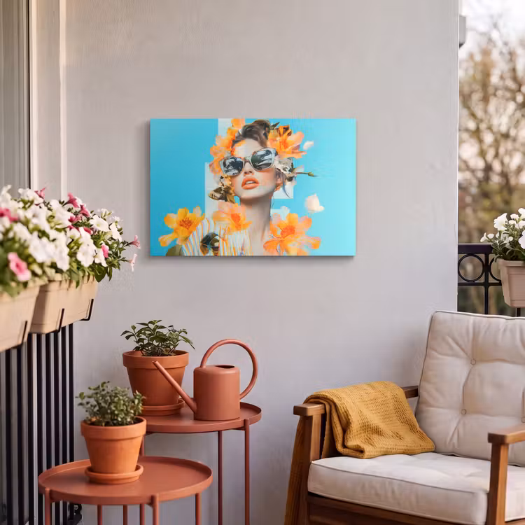 Buiten canvas - Bloemen - Vrouw - Zonnebril - Blauw — 3