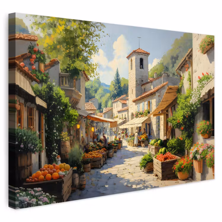 Buiten canvas - Dorp - Zon - Kraampjes - Huizen — 1
