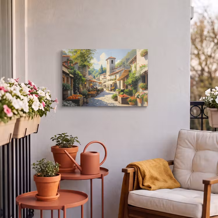 Buiten canvas - Dorp - Zon - Kraampjes - Huizen — 4