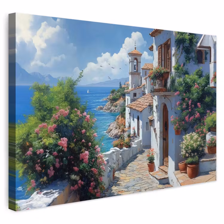 Buiten canvas - Huizen - Zee - Bomen - Bloemen — 1