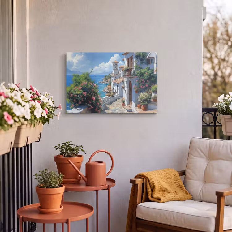 Buiten canvas - Huizen - Zee - Bomen - Bloemen — 4