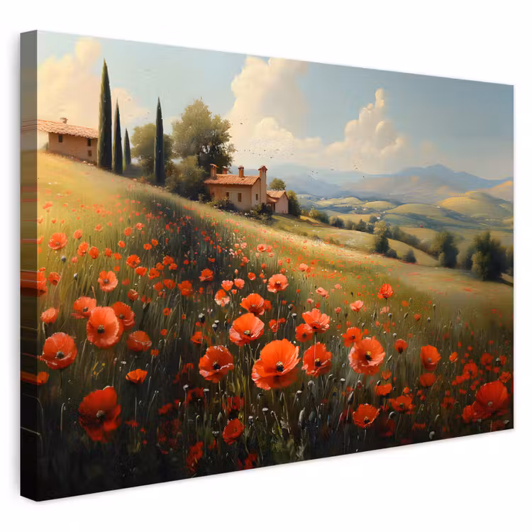 Buiten canvas - Klaprozen - Rood - Heuvels - Landschap — 1