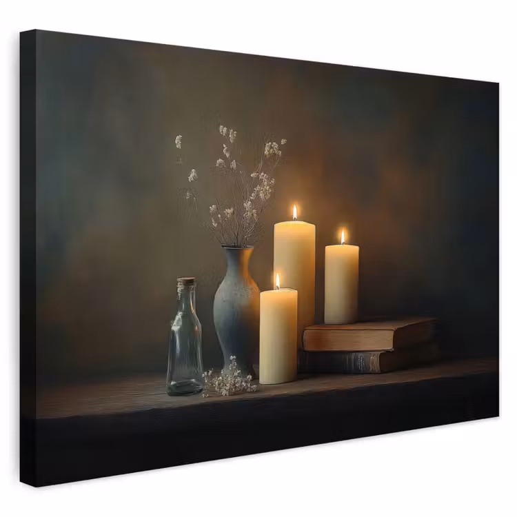 Buiten canvas - Kaarsen - Stilleven - Rustiek - Boeken — 1