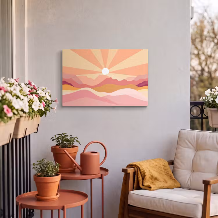 Buiten canvas - Bergen - Abstract - Zonnestralen - Roze — 3