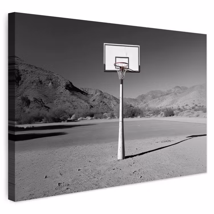Buiten canvas - Basketbalpaal - Landschap - Zand - Wit — 1