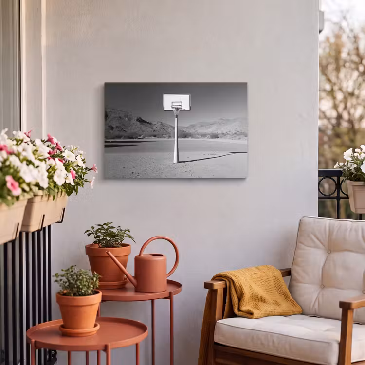 Buiten canvas - Basketbalpaal - Landschap - Zand - Wit — 4