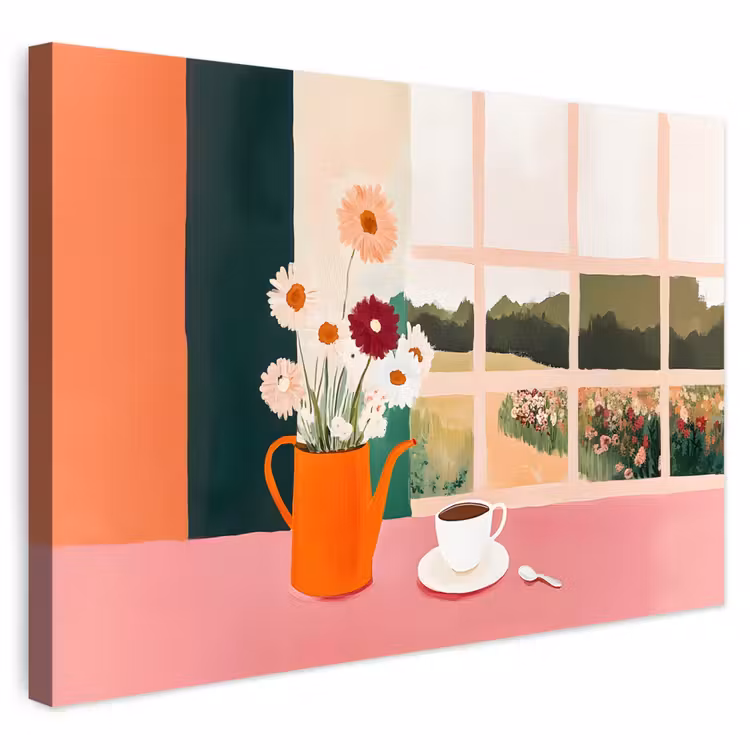 Buiten canvas - Bloemen - Koffie - Raam — 1