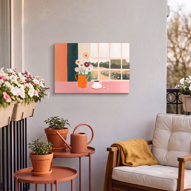 Buiten canvas - Bloemen - Koffie - Raam — 4