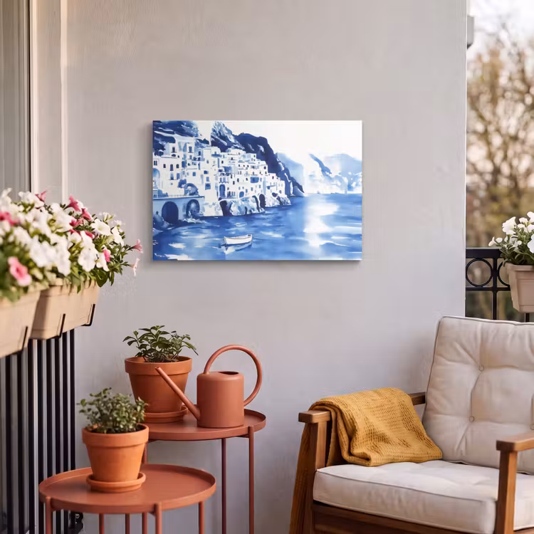 Buiten canvas - Dorp - Rotswand - Roeiboot - Water — 4
