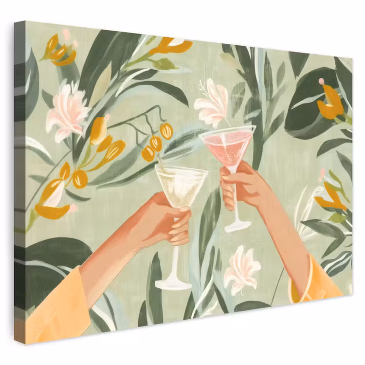 Buiten canvas - Glazen - Proosten - Bladeren - Groen — 1