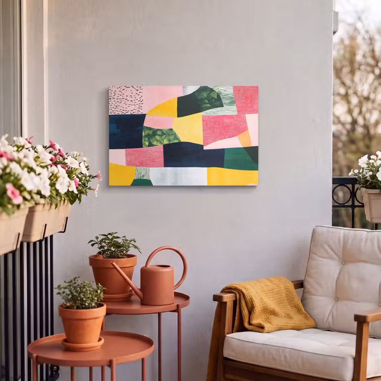 Buiten canvas - Abstract - Roze - Lappen - Vormen - Geel — 4