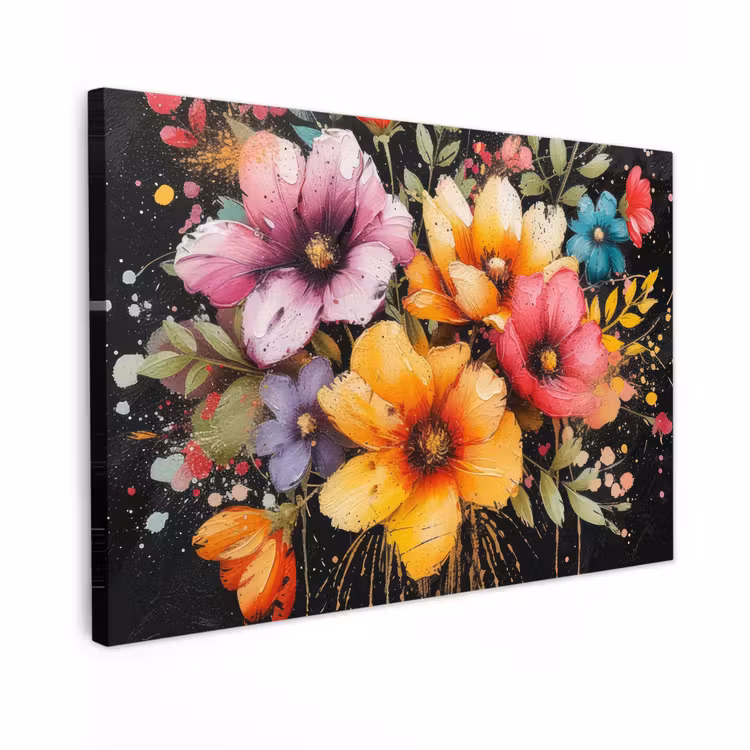 Buiten canvas - Bloemenpracht op Zwarte Achtergrond — 1