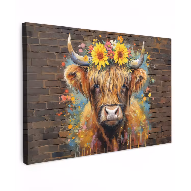Buiten canvas - Hooglander met Bloemenkroon — 1