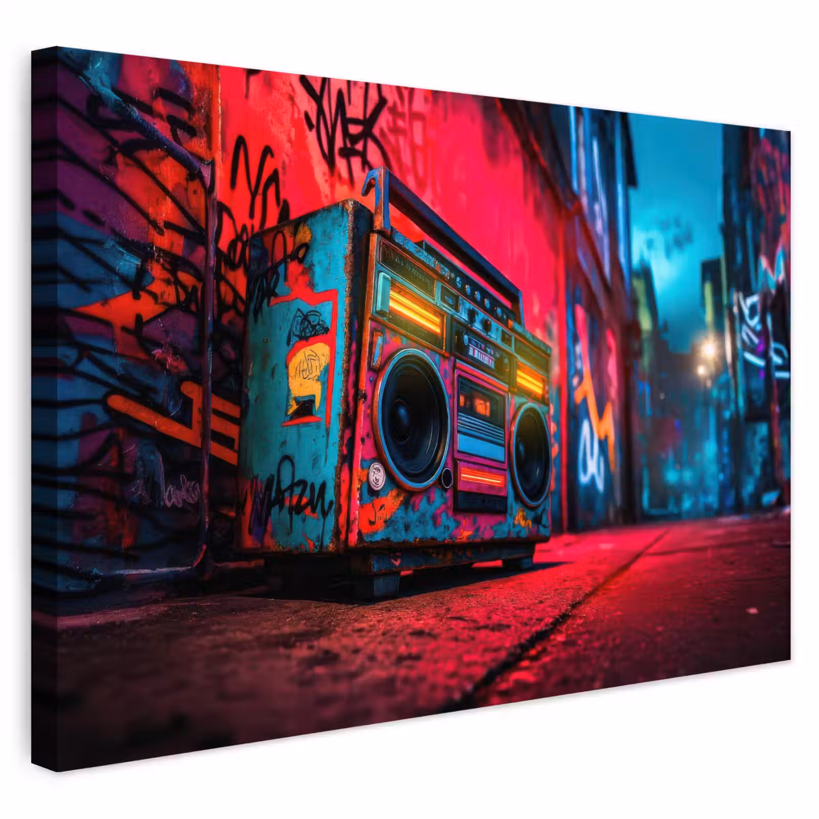 Buiten canvas - Boombox - Rood - Graffiti - Neon — 1