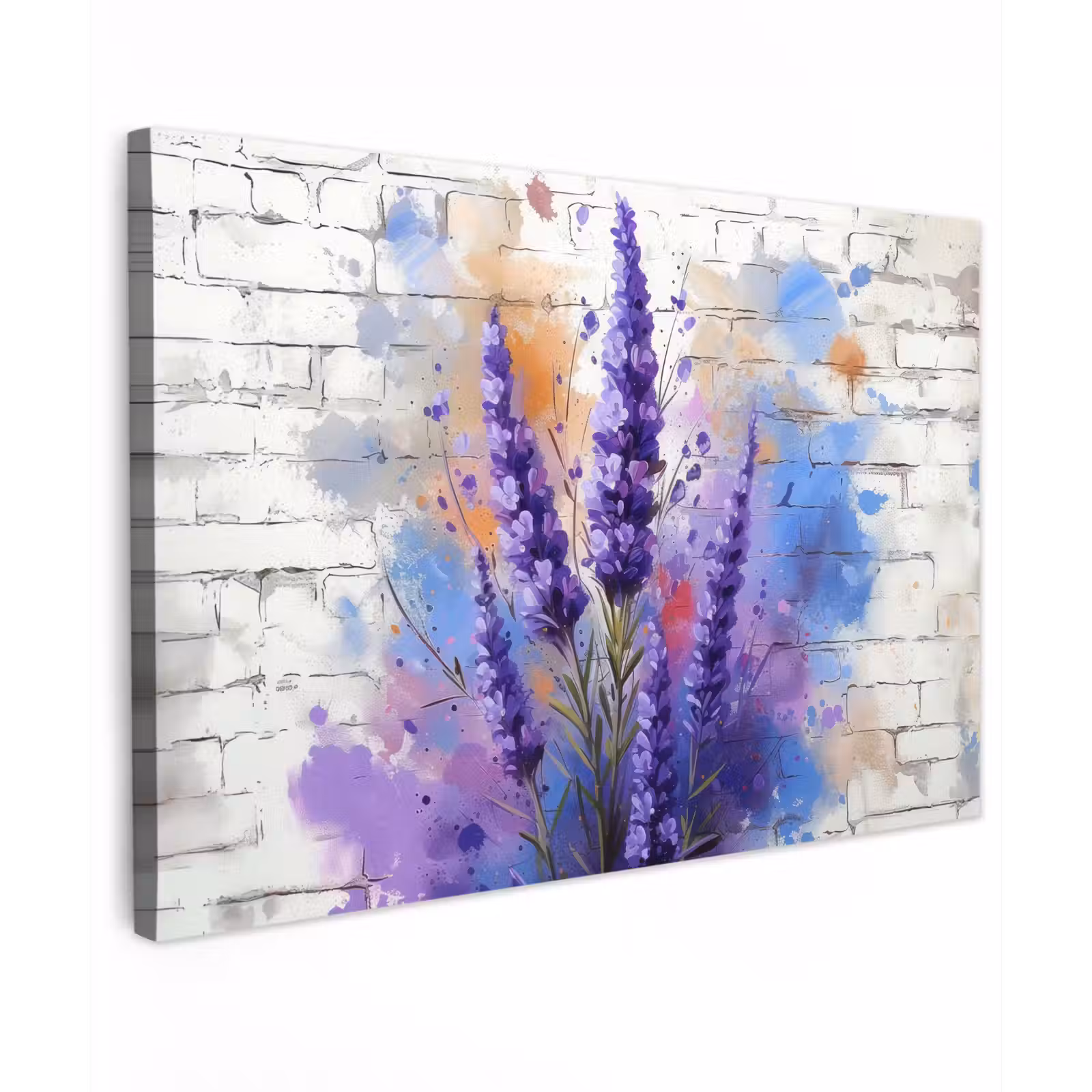 Buiten canvas - Lavendel op Witte Bakstenen Muur — 1