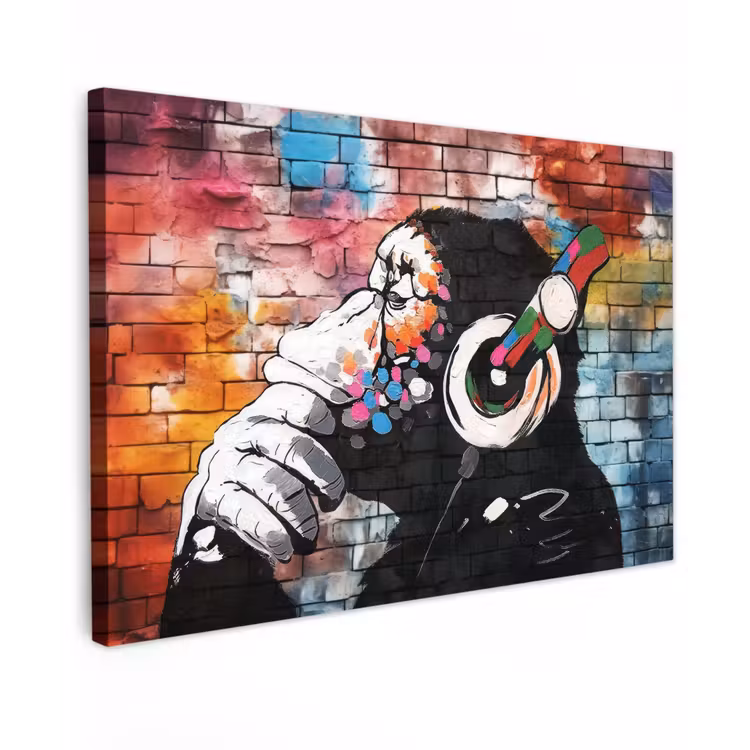 Buiten canvas - Aap met Koptelefoon — 1