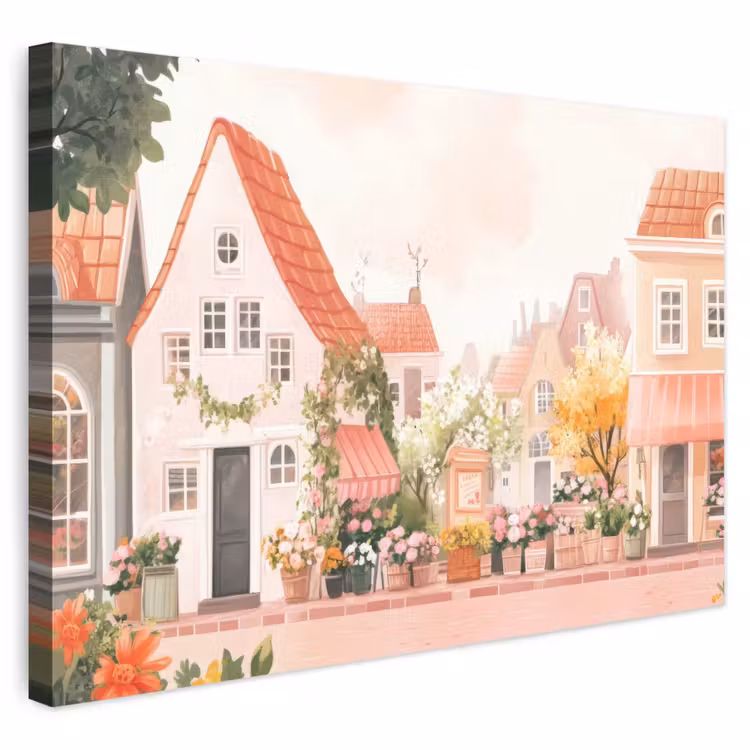 Buiten canvas - Bloemen - Huizen - Dorp — 1