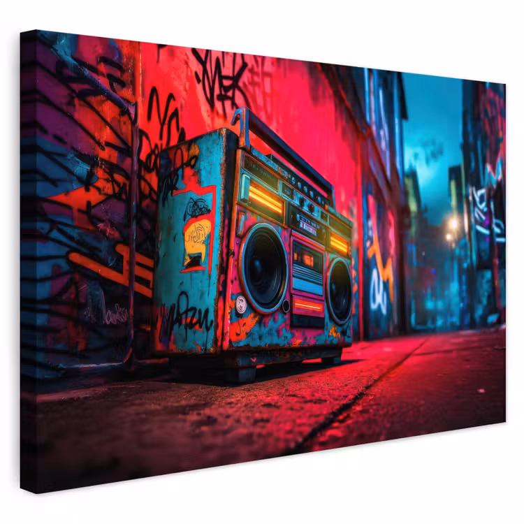 Buiten canvas - Boombox - Rood - Graffiti - Neon — 1