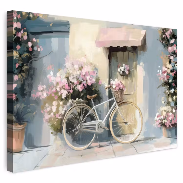 Buiten canvas - Fiets - Pastelkleuren - Bloemen — 1