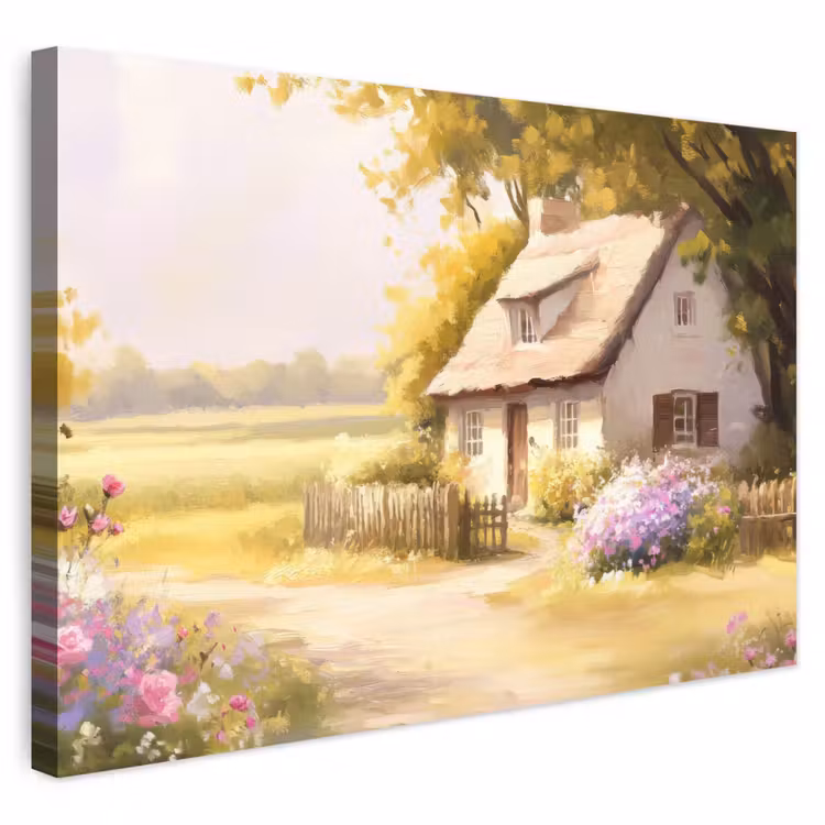Buiten canvas - Huisje - Hout - Bloemen — 1