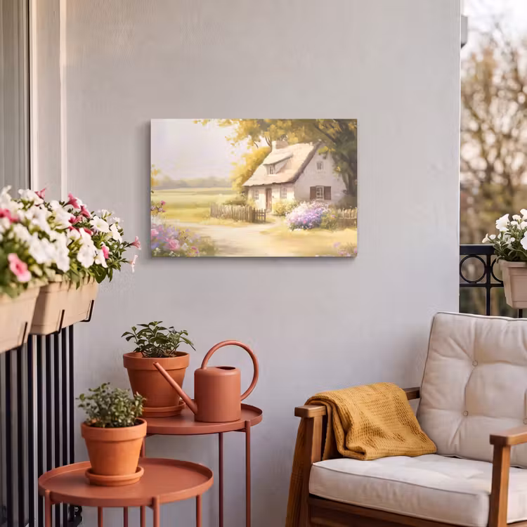 Buiten canvas - Huisje - Hout - Bloemen — 3