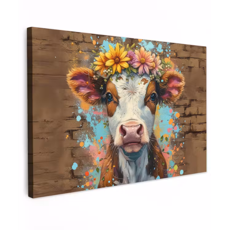 Buiten canvas - Kalf met Bloemenkroon — 1