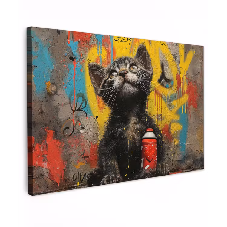 Buiten canvas - Kitten met Spuitbus — 1