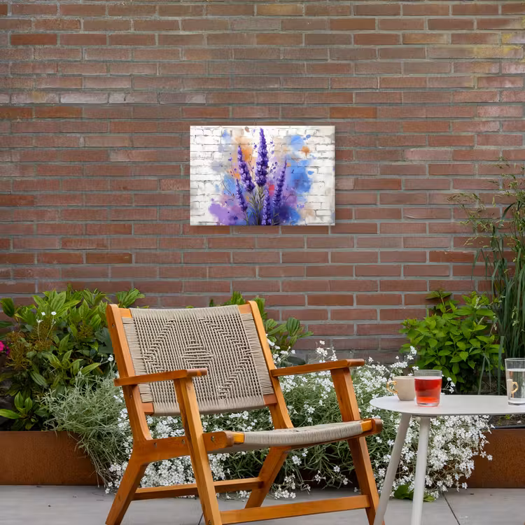 Buiten canvas - Lavendel op Witte Bakstenen Muur — 2