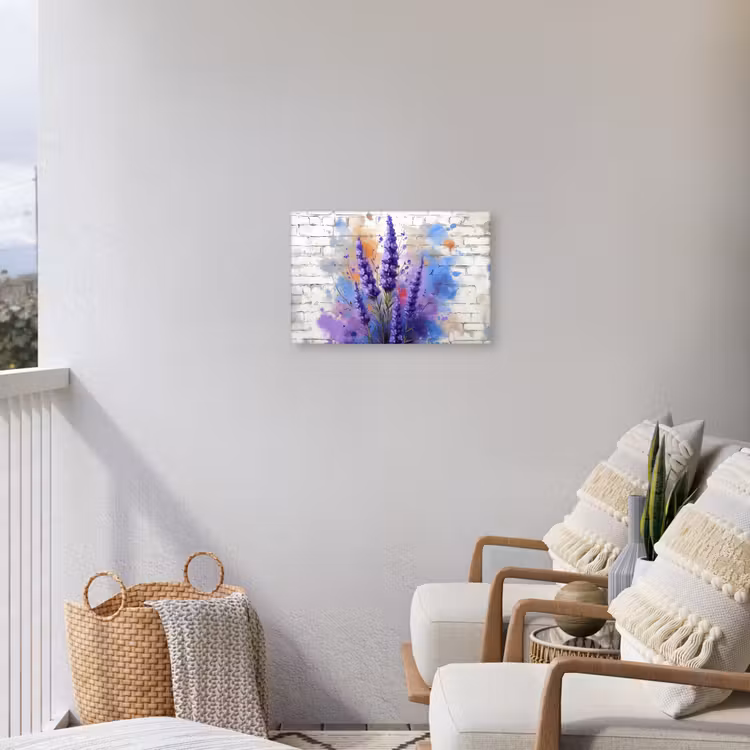 Buiten canvas - Lavendel op Witte Bakstenen Muur — 4