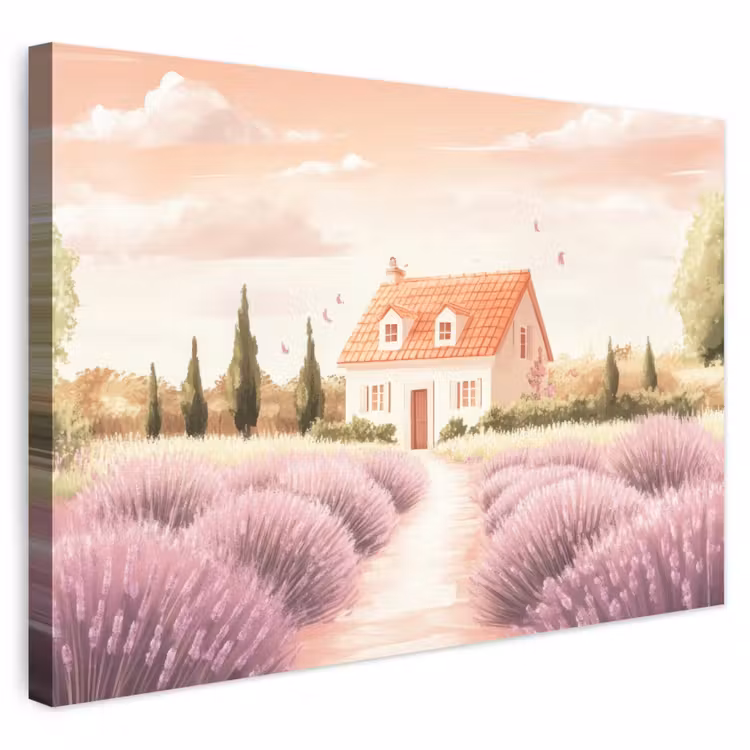 Buiten canvas - Lavendelveld - Huis - Paars — 1