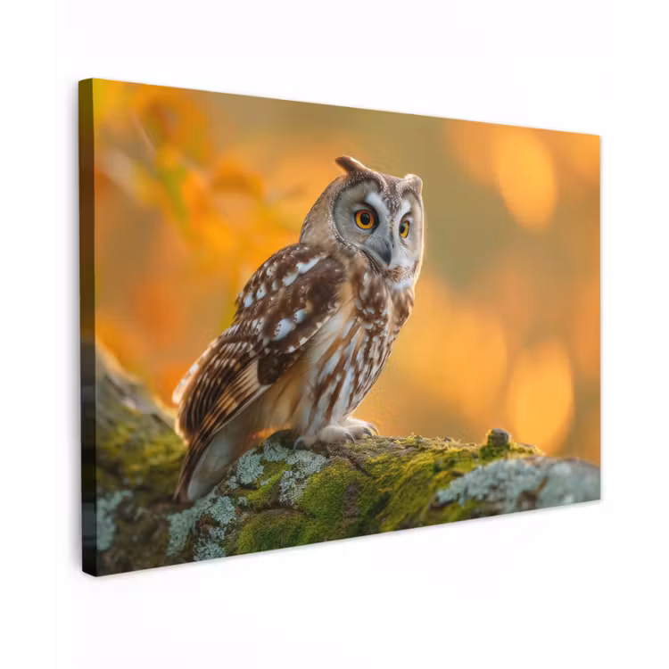 Buiten canvas - Bosuil op Mosbegroeide Tak — 1