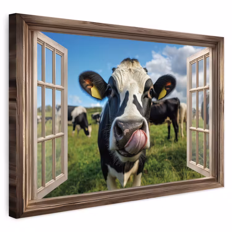 Buiten canvas - Doorkijk - Koe - Weiland - Dieren - Natuur — 1