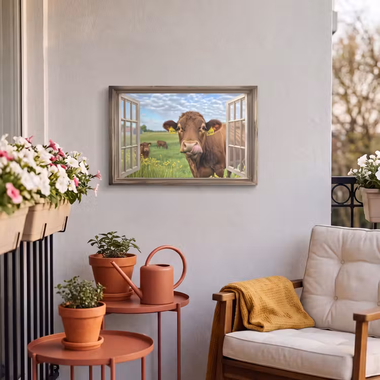 Buiten canvas - Doorkijk - Koe - Weiland - Landschap - Dieren — 4