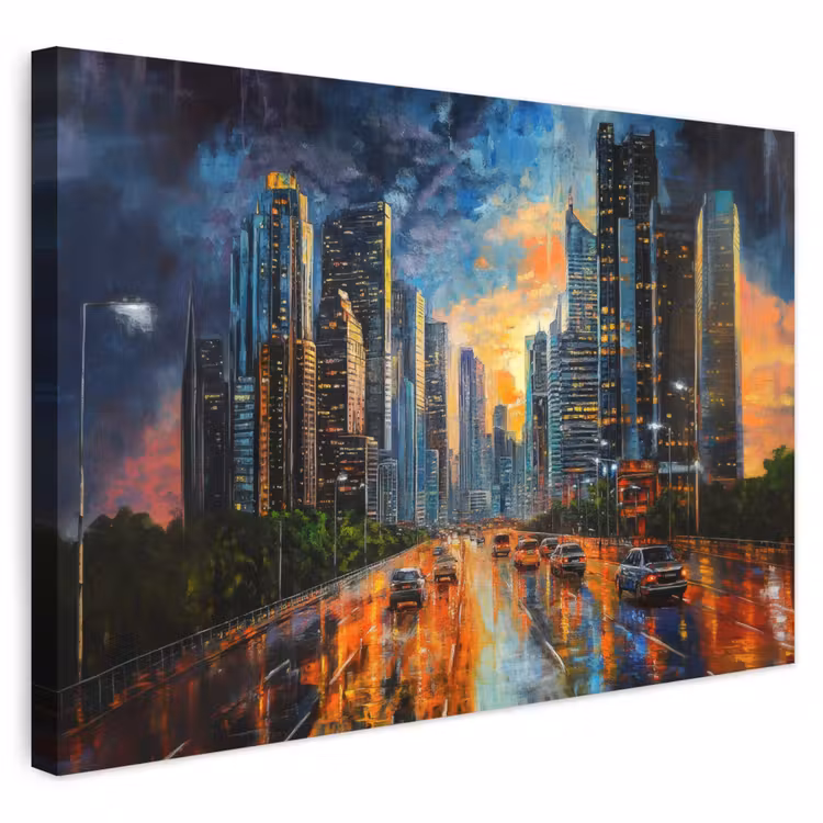 Buiten canvas - Auto - Skyline - Zon - Blauw — 1