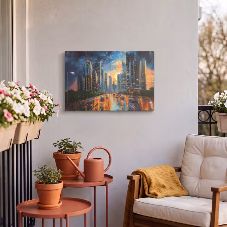 Buiten canvas - Auto - Skyline - Zon - Blauw — 4