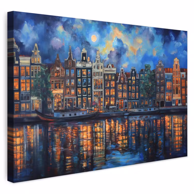 Buiten canvas - Grachten Amsterdam - Huizen - Stad - Kleurrijk — 1