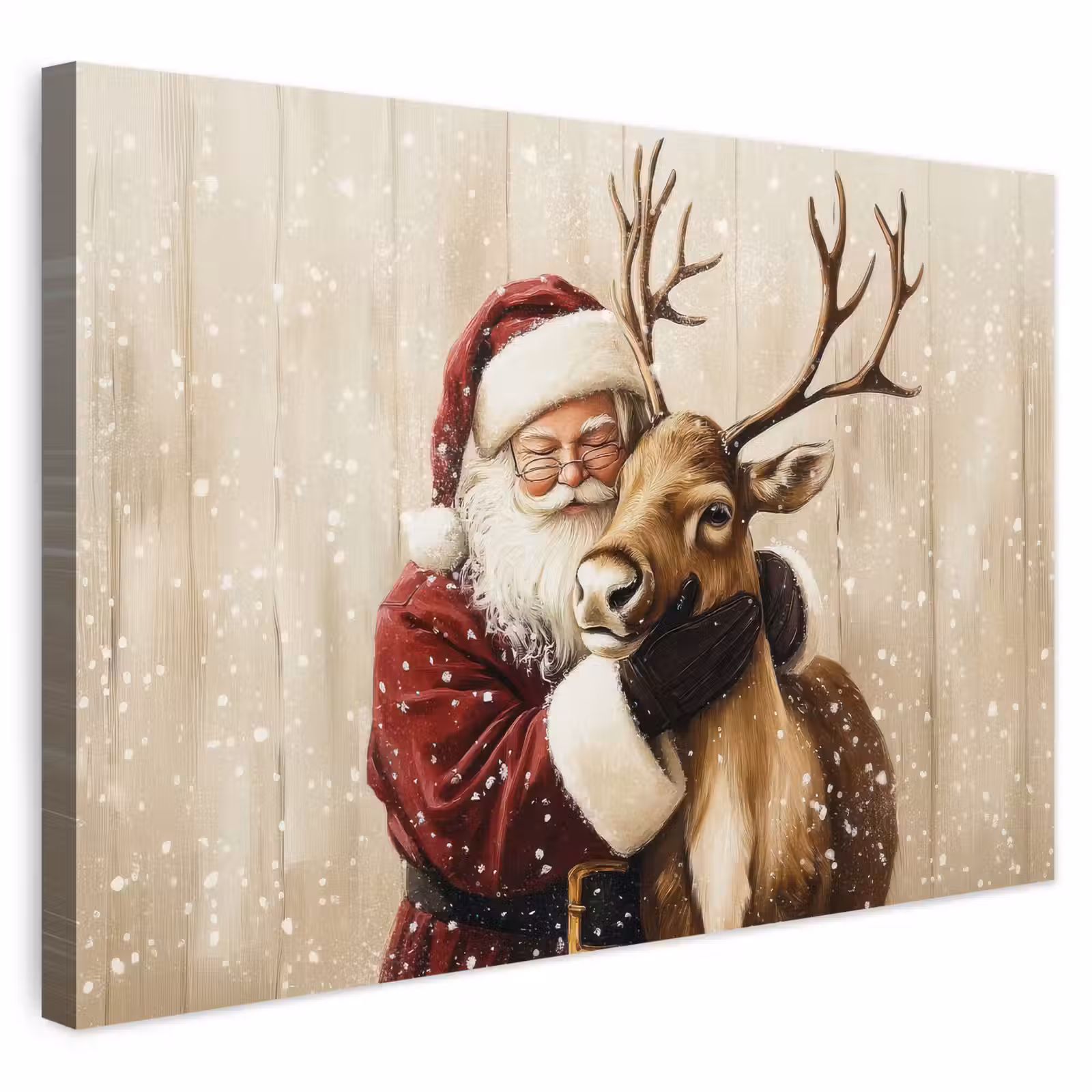 Buiten canvas - Kerstman - Rendier - Sneeuw - Kleurrijk — 1