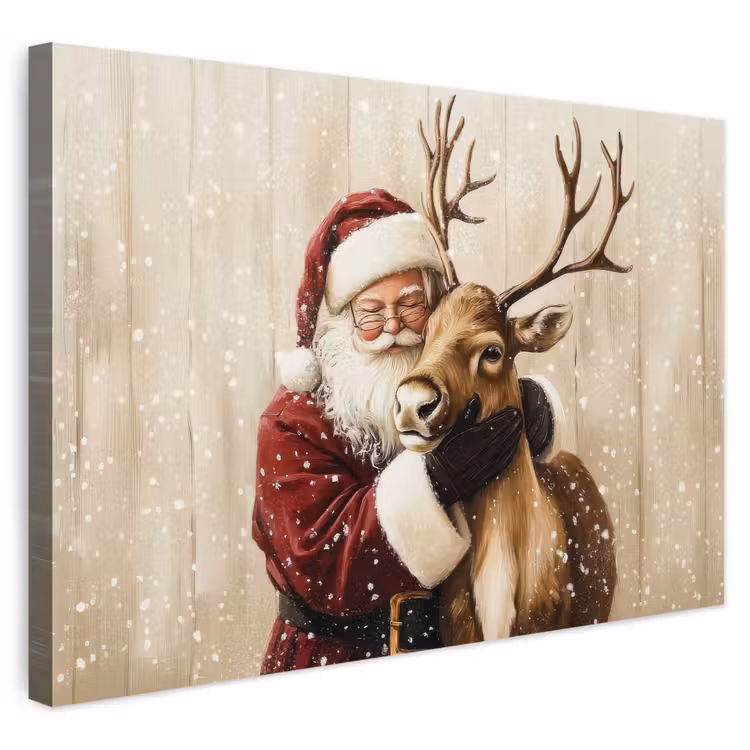 Buiten canvas - Kerstman - Rendier - Sneeuw - Kleurrijk — 1