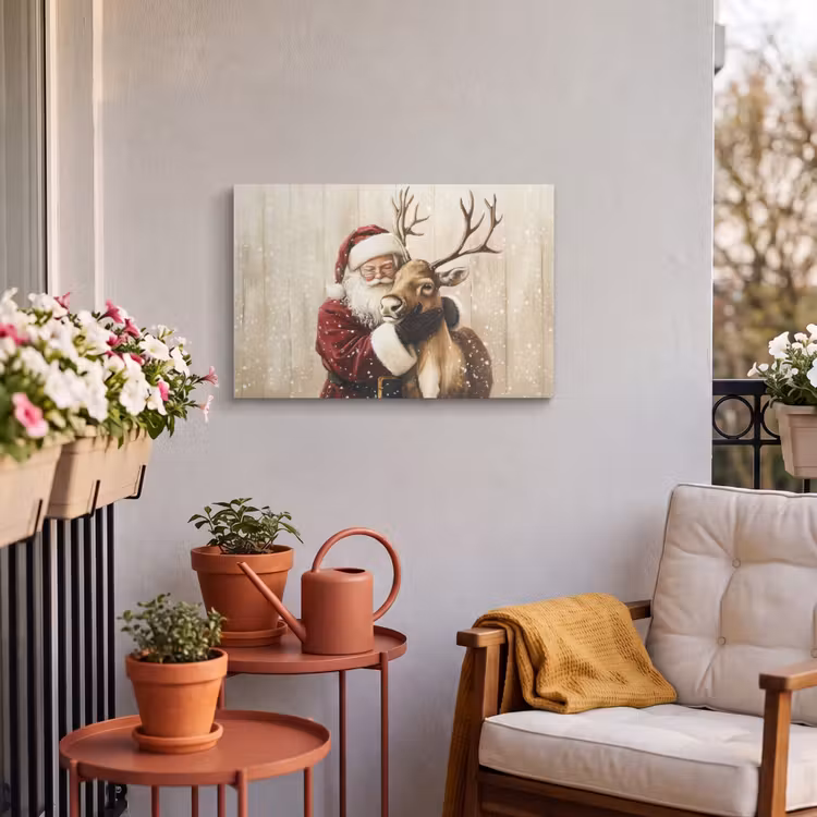 Buiten canvas - Kerstman - Rendier - Sneeuw - Kleurrijk — 3