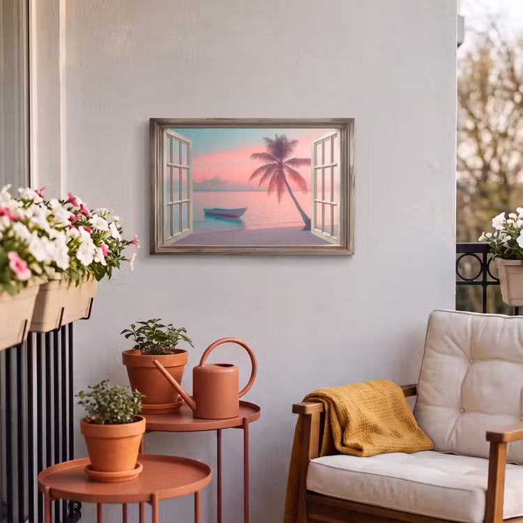 Buiten canvas - Doorkijk - Strand - Palmboom - Tropisch — 4