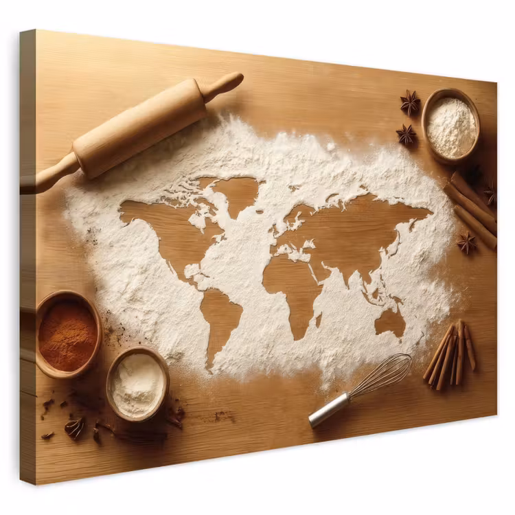 Buiten canvas - Hout - Wereldkaart - Bakken - Keuken — 1