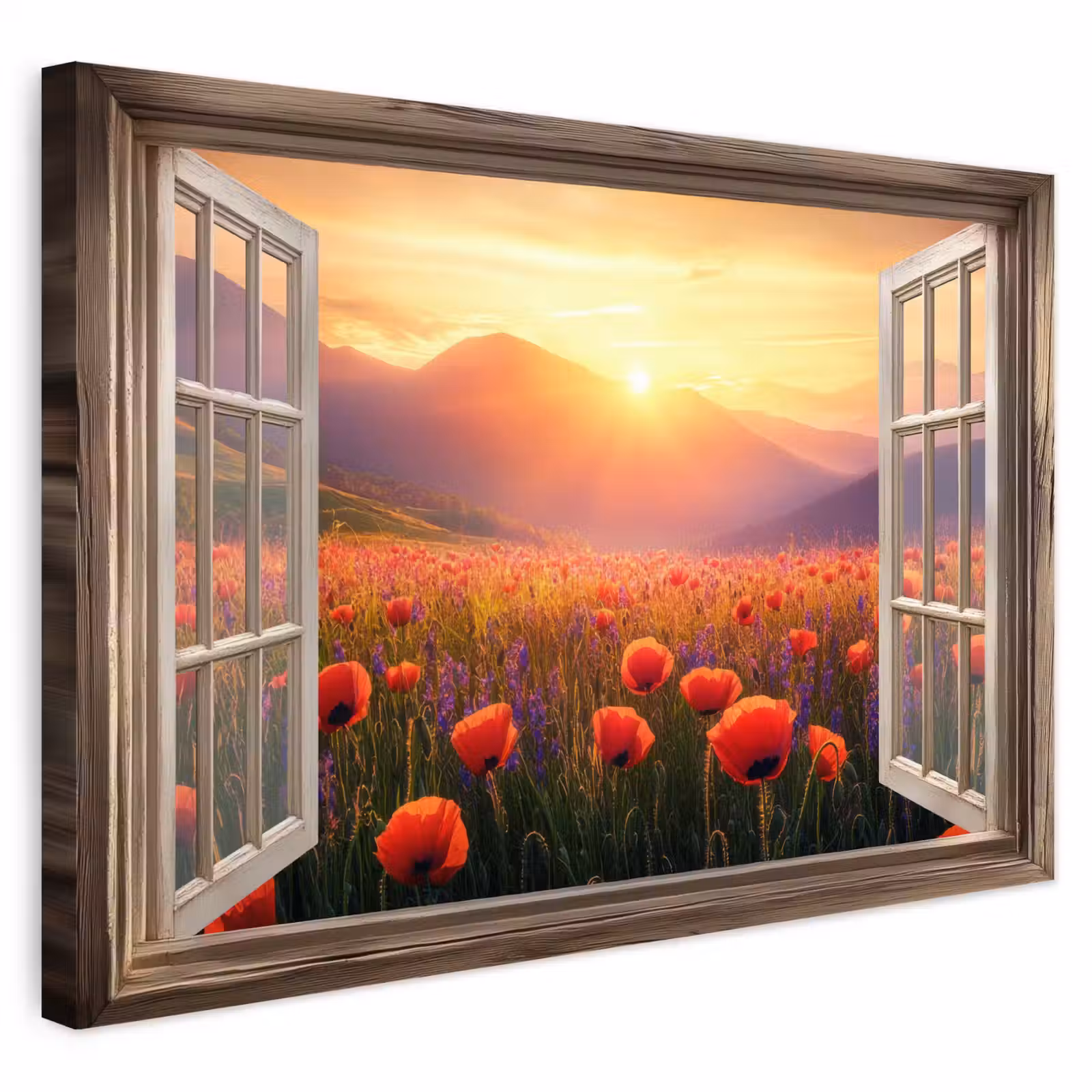 Buiten canvas - Doorkijk - Klaprozen - Bloemen - Rood - Open raam — 1